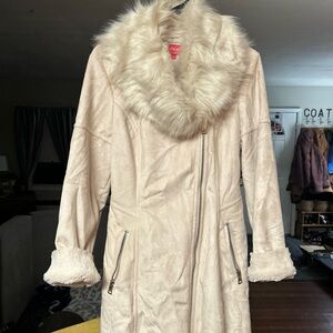 Catherine Malandrino Cream Teddy Jacket with Faux Fur Collar size medium
